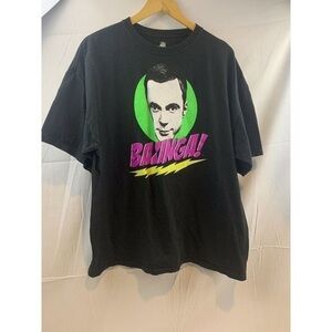 The Big Bang Theory Men's Black T-Shirt 2XL Sheldon Cooper Bazinga Crew Neck